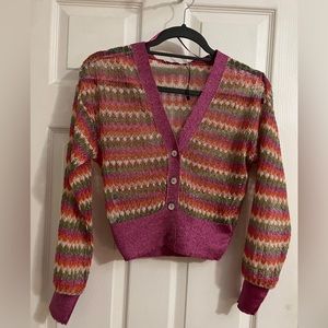 MANGO Short Cardigan crochet bright colors in perfect condition